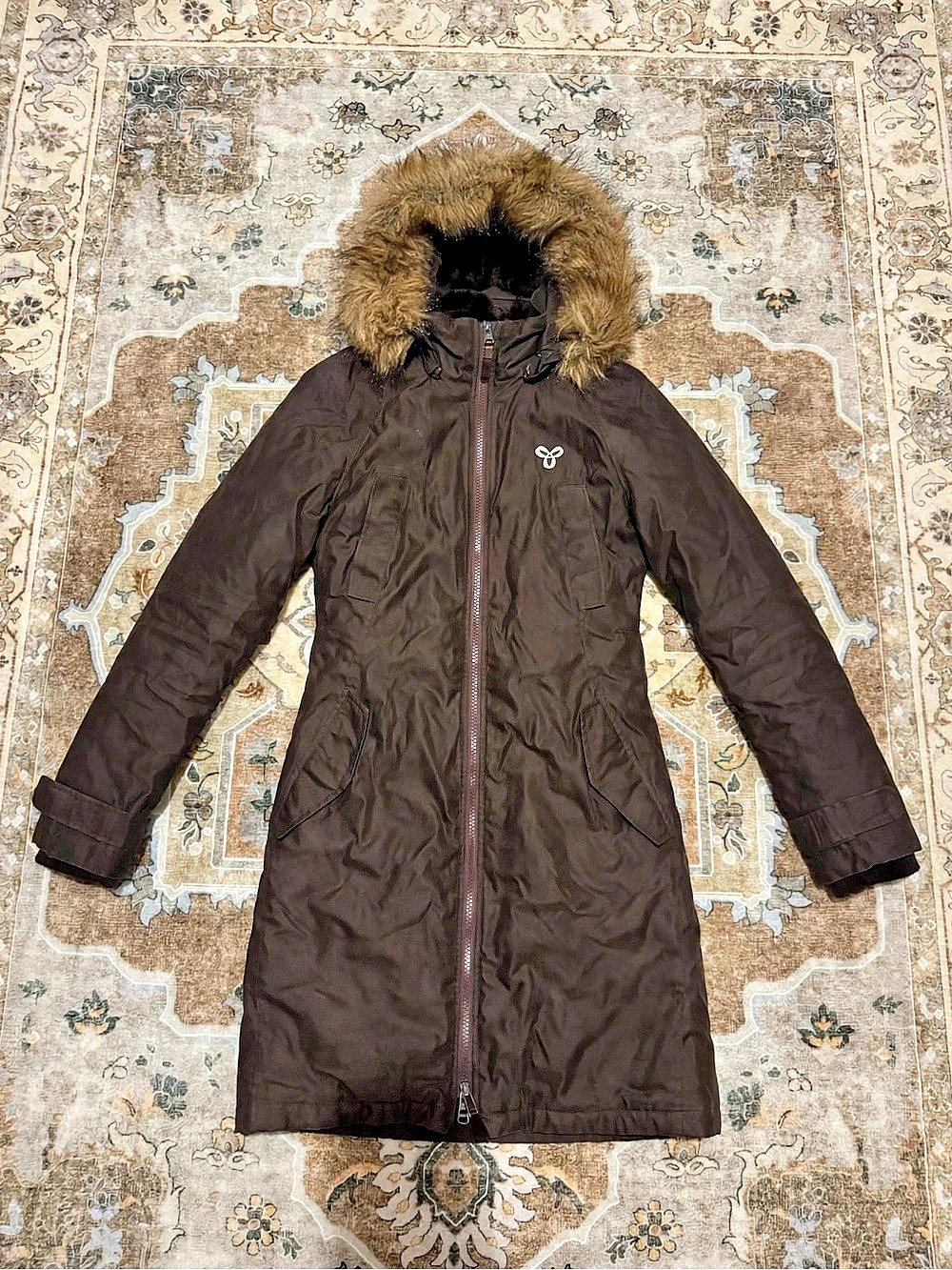 TNA Aspen Parka Brown Fur-Trim Puffer Coat (S)